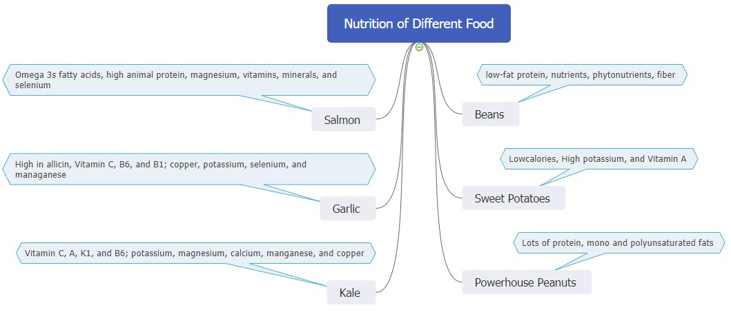 nutrition of different food Mind-Map
